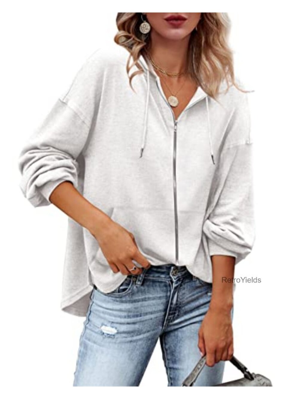 Women's Zip Up Hoodie Loose Fit Fleece Pullover Sweatshirt Long Sleeve Casual